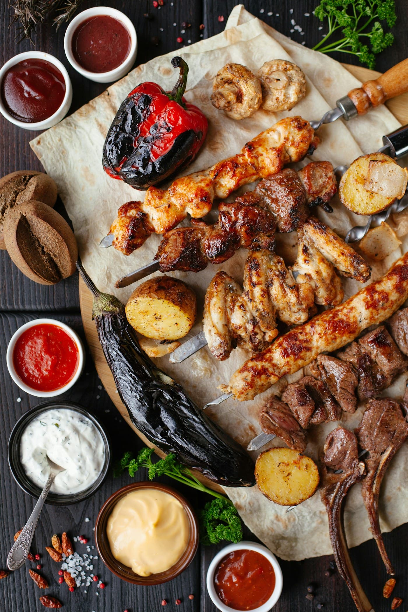 Grilled food prepared for service